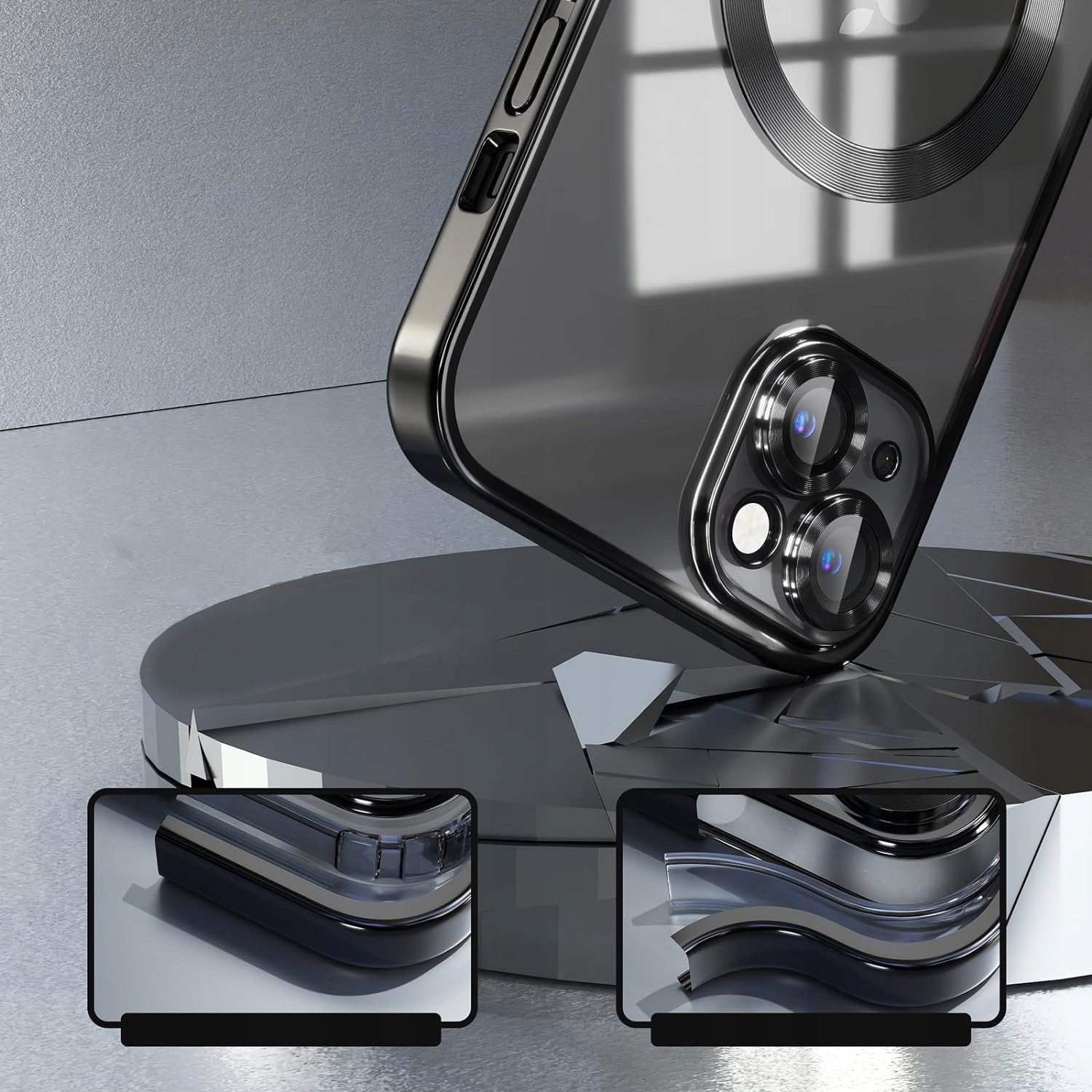 ETUI DO IPHONE 13 PRZEŹROCZYSTE OCHRONA APARATÓW DO MAGSAFE | CZARNY Marka RabbitMob