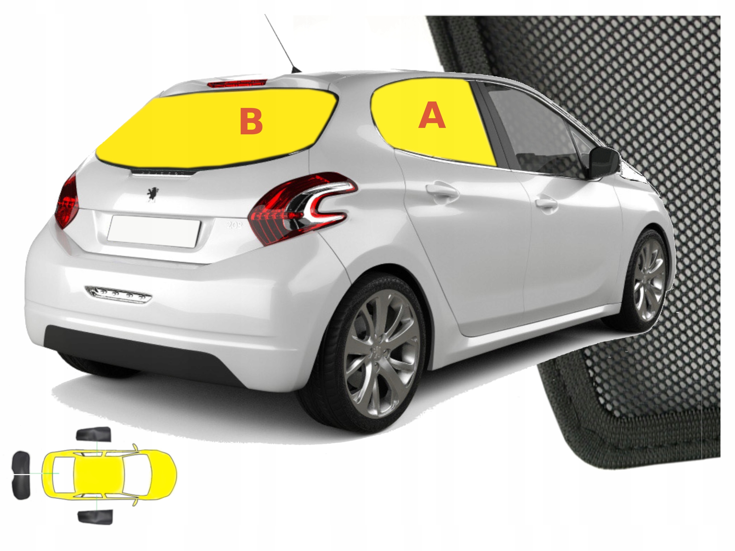 Kryty rolet, sluneční clony určené pro dveře Peugeot 208