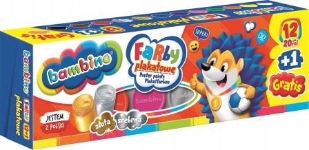 FARBY PLAKATOWE BAMBINO 12KOL + 1KOL GRATIS 20ML