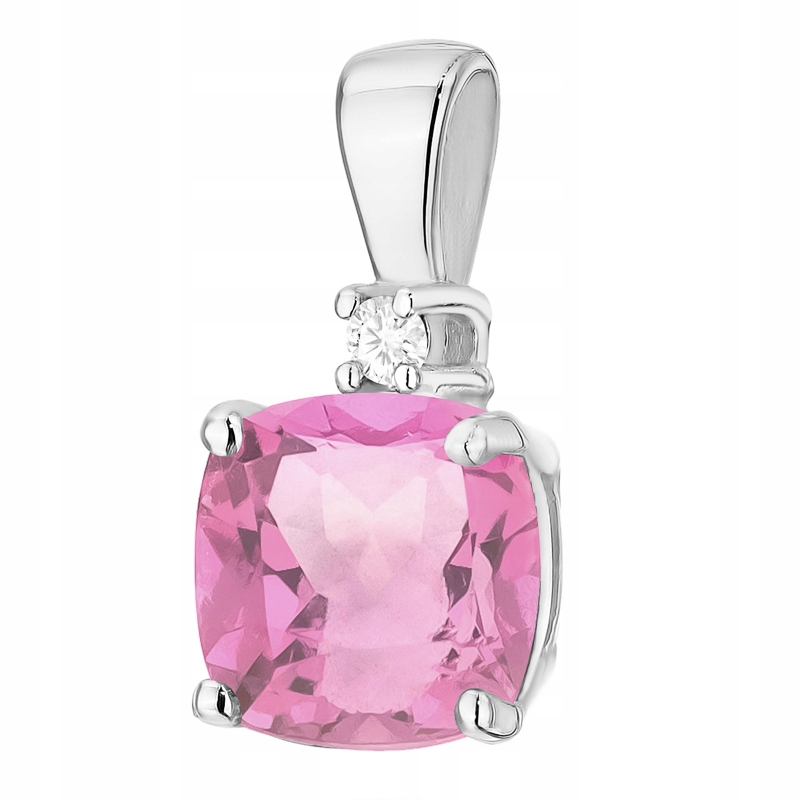 Złota Zawieszka Kwadratowy Wisiorek 585 Różowy Topaz 1,10ct i Brylant 14k