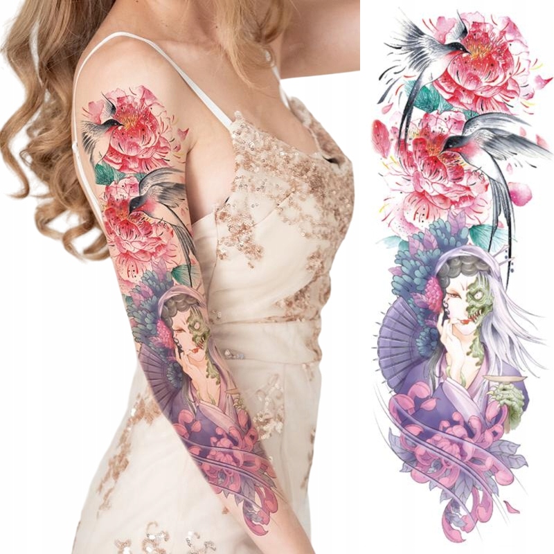 TATUAŻ TYMCZASOWY ZMYWALNY DAMSKI RĘKAW PTAK KWIAT