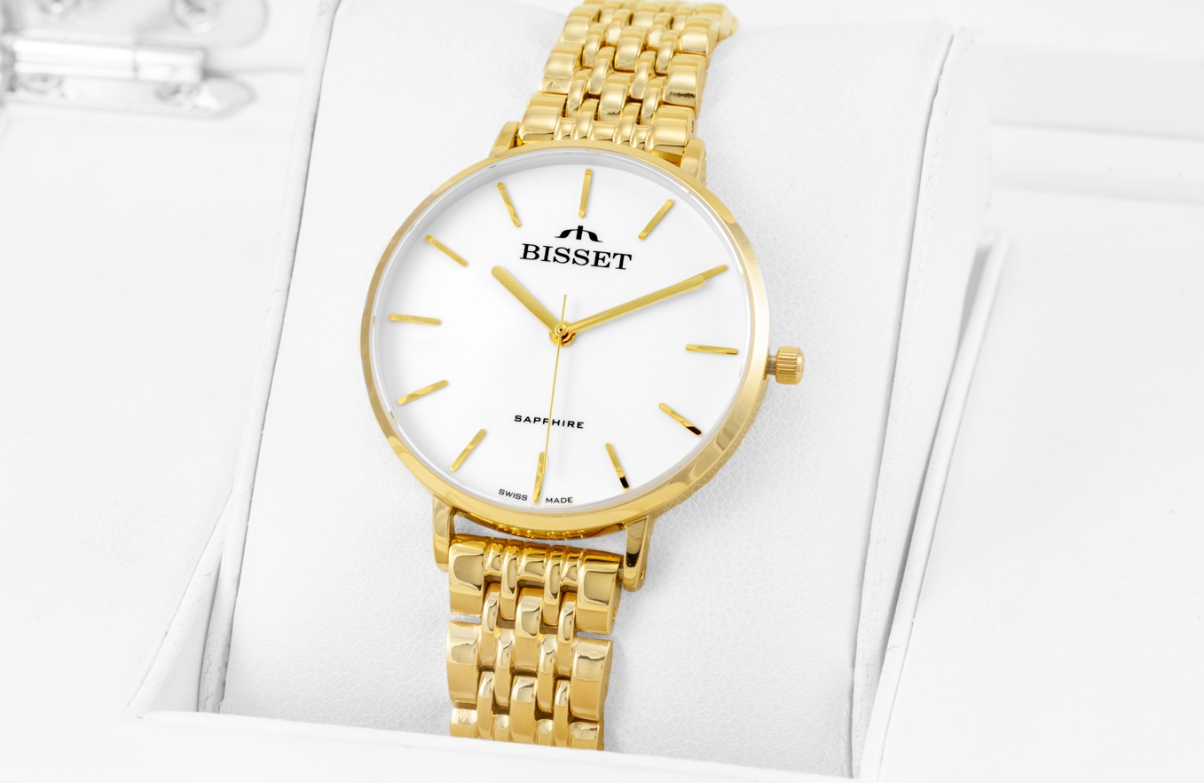Švýcarské dámské hodinky Bisset BSBF32GIWX03BX0 safír swiss box +Gravírování
