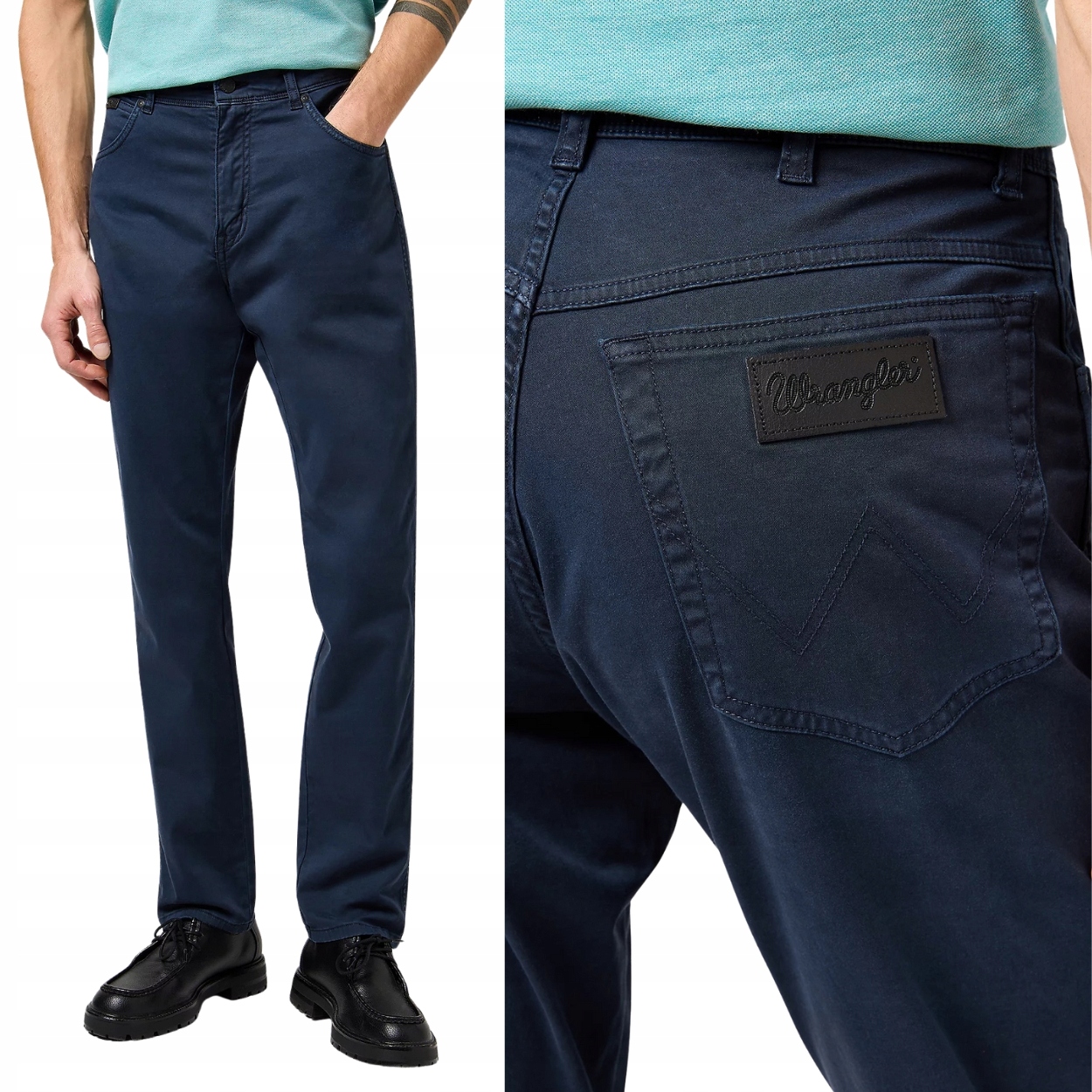 Wrangler Texas Slim Dark Navy lehce přiléhavé látkové kalhoty W32 L32