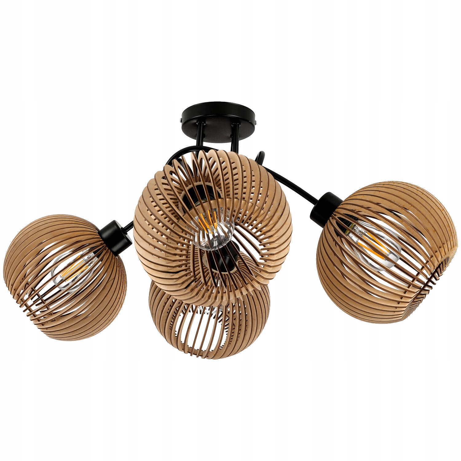 Led Loftová Lampa Kudrnatá Dřevěná 4XE27 Do Pokoje Ozdobný Lustr Ze Dřeva