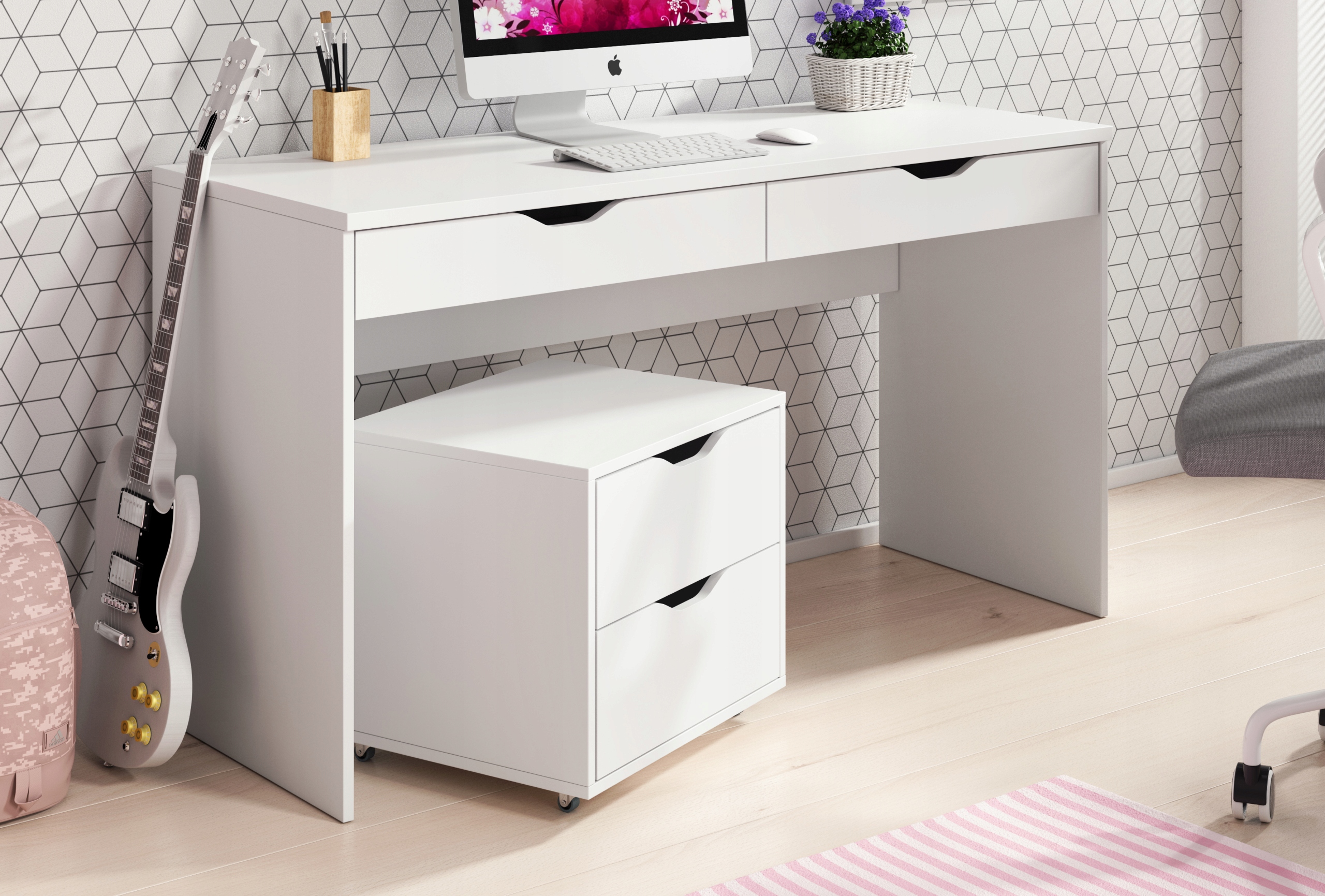 Stylowe małe biurko z dwoma szufladami grafit Kolekcja MATI