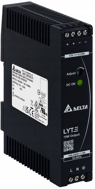 Zasilacz Napięciowy Impulsowy Na Szynę Din 75W 6,25A 12V Delta Electronics