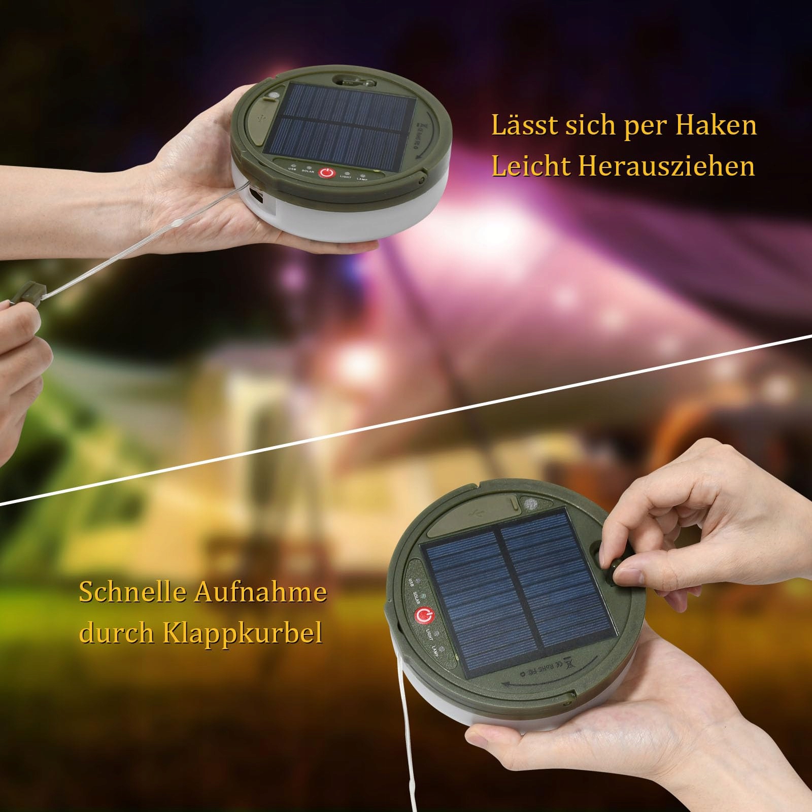 SOLAR CAMPING LAMPY LED ZASILANE USB WODOODPORNE 10M 8 TRYBÓW — miniatura 5