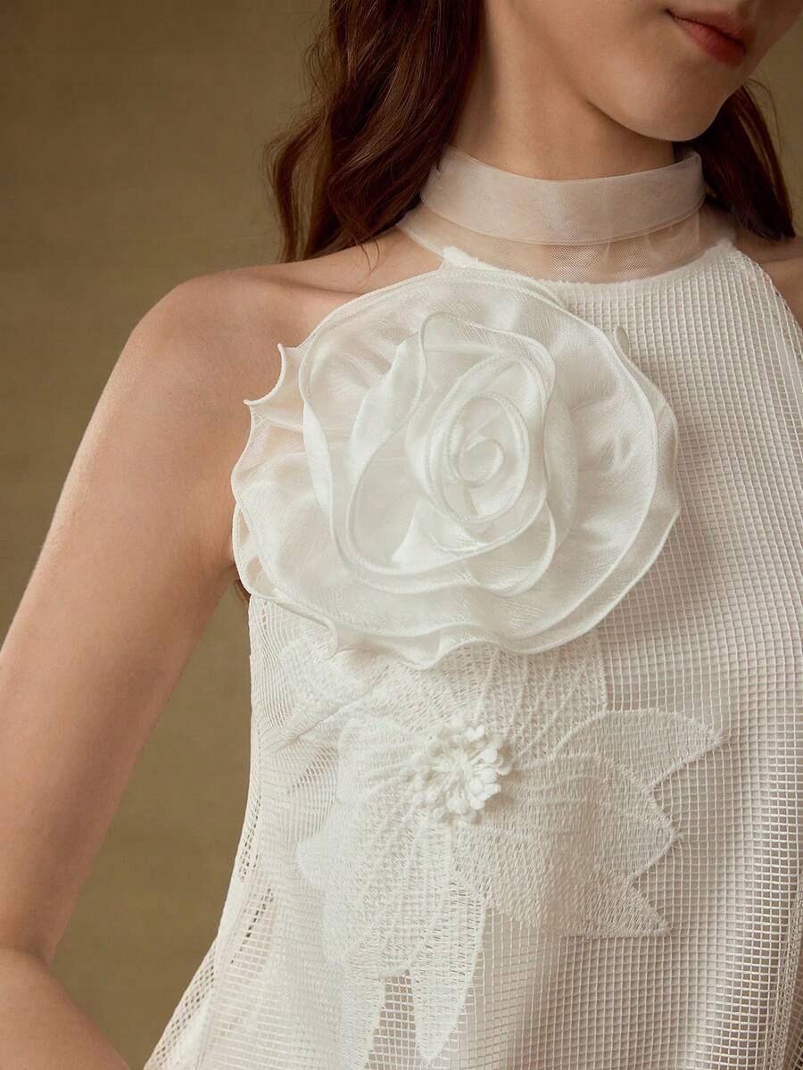 Bílé Koktejlové Šaty S 3D Květinovým Vzorem, Premium Motf, Velikost M 38