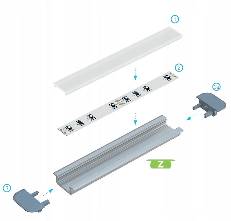 ZAŚLEPKA DO PROFILU TYPU Z SZARA CZARNA BIAŁA INOX Typ zaślepka