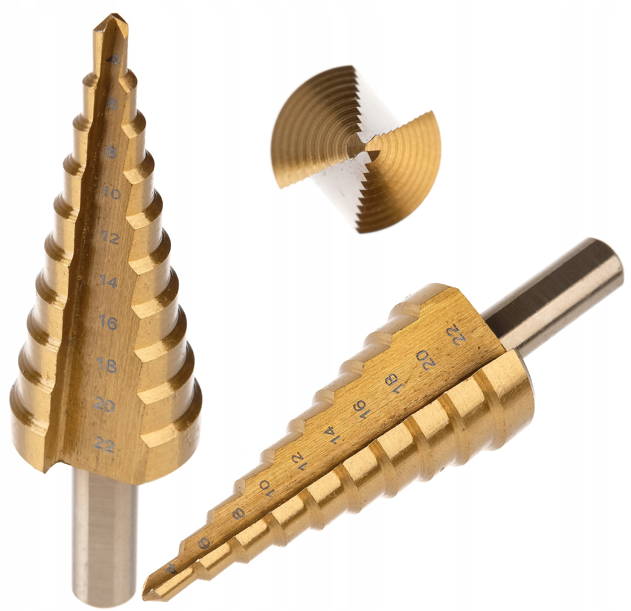 WIERTŁO STOŻKOWE STOPNIOWE STOPNIOWANE CHOINKOWE HSS TYTAN 4-22MM WIERTŁA