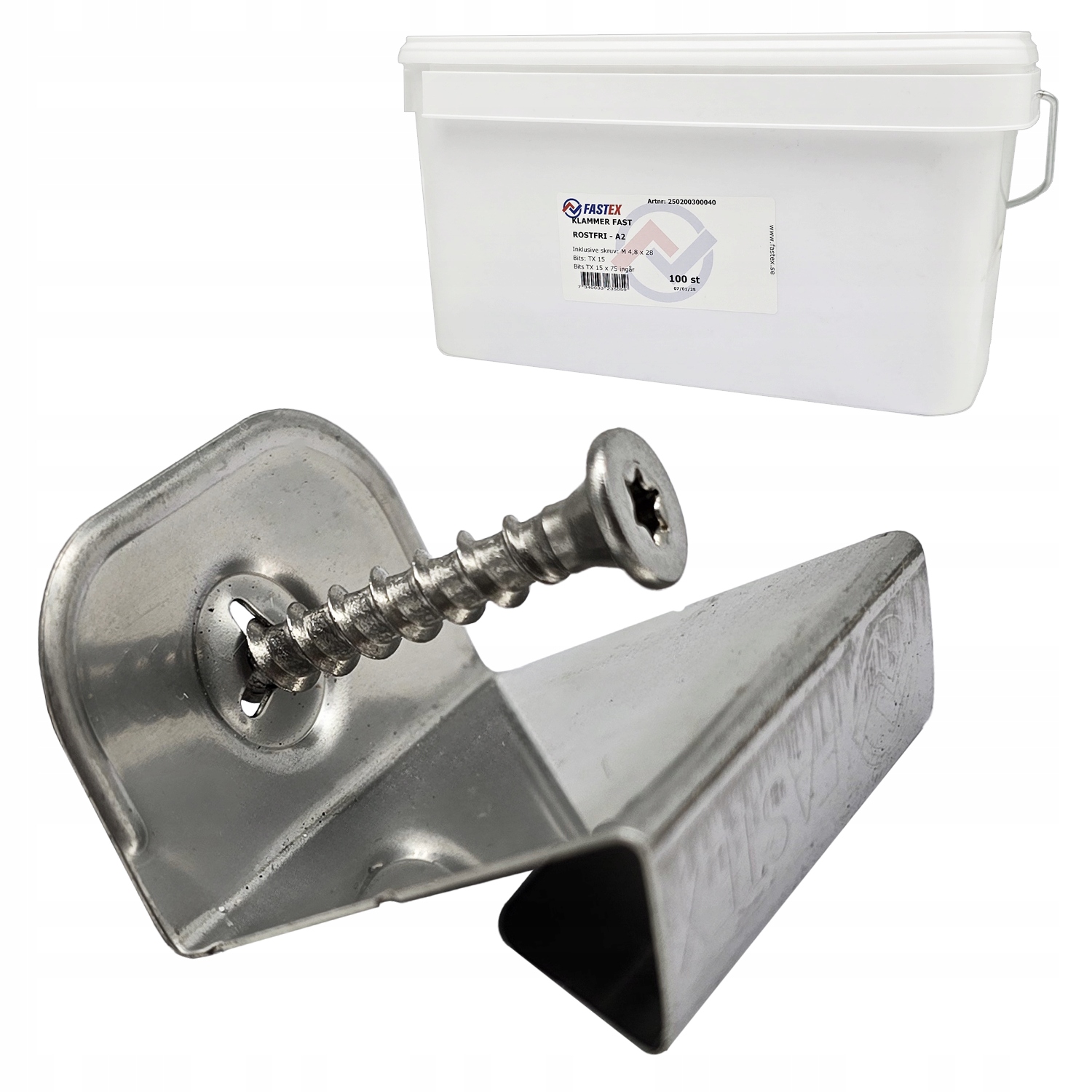 Haftra pevná nerezová 30x30 spona na montáž plechu 500ks Fastex