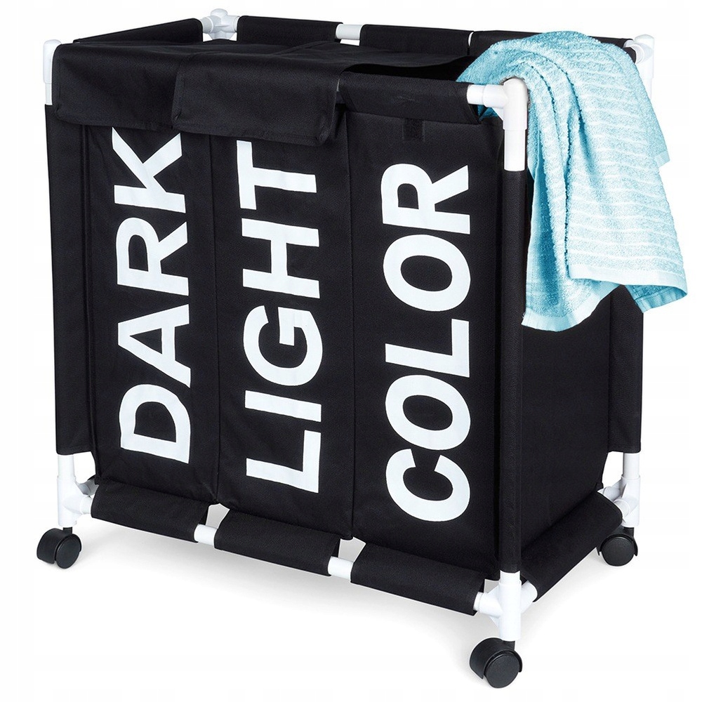 Koš Na Prádlo S Kolíky Tříkomorový Pro Třídění Prádla, Skládací