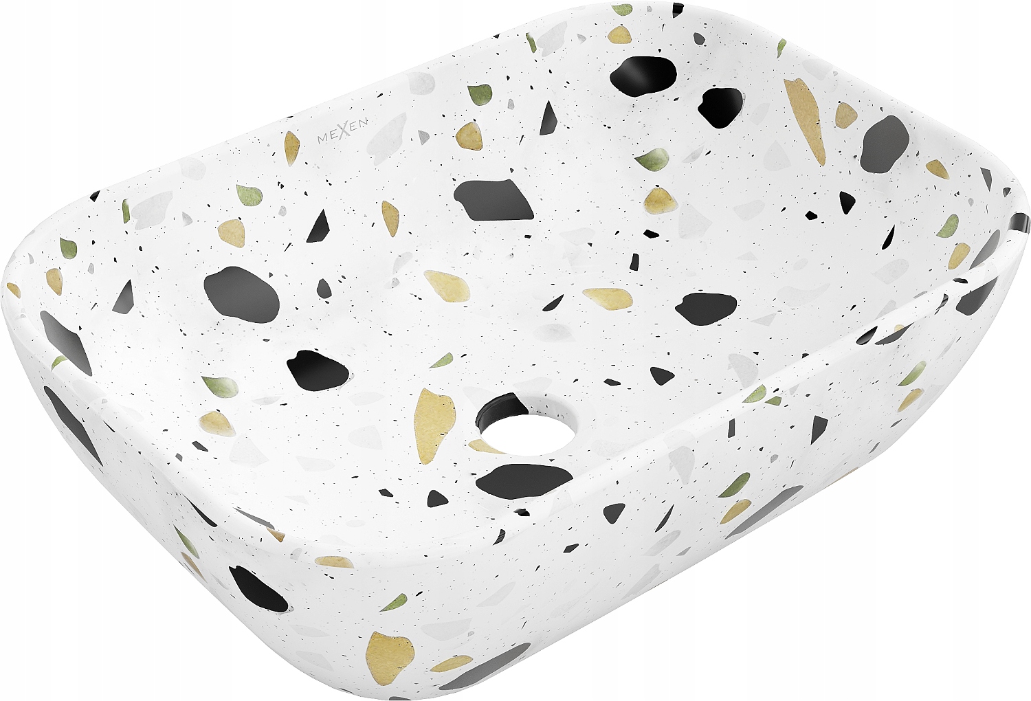 Umywalka nablatowa prostokątna 45x32 Mexen Rita biała kamień terazzo