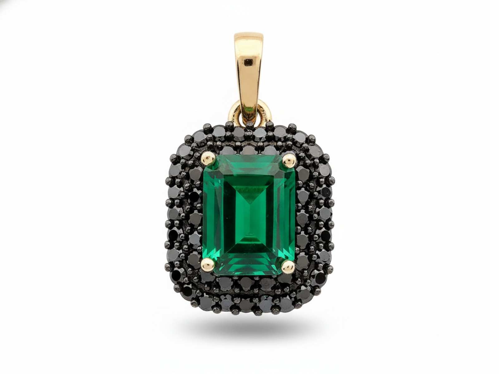 Zlatý přívěsek 585 obdélníkový Smaragd a černé zirkony Markiza 2.21 g