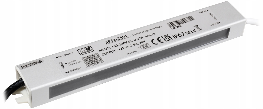 Zasilacz Stałonapięciowy Wodoodporny IP67 12V 30W Metalowa Obudowa Mw Power