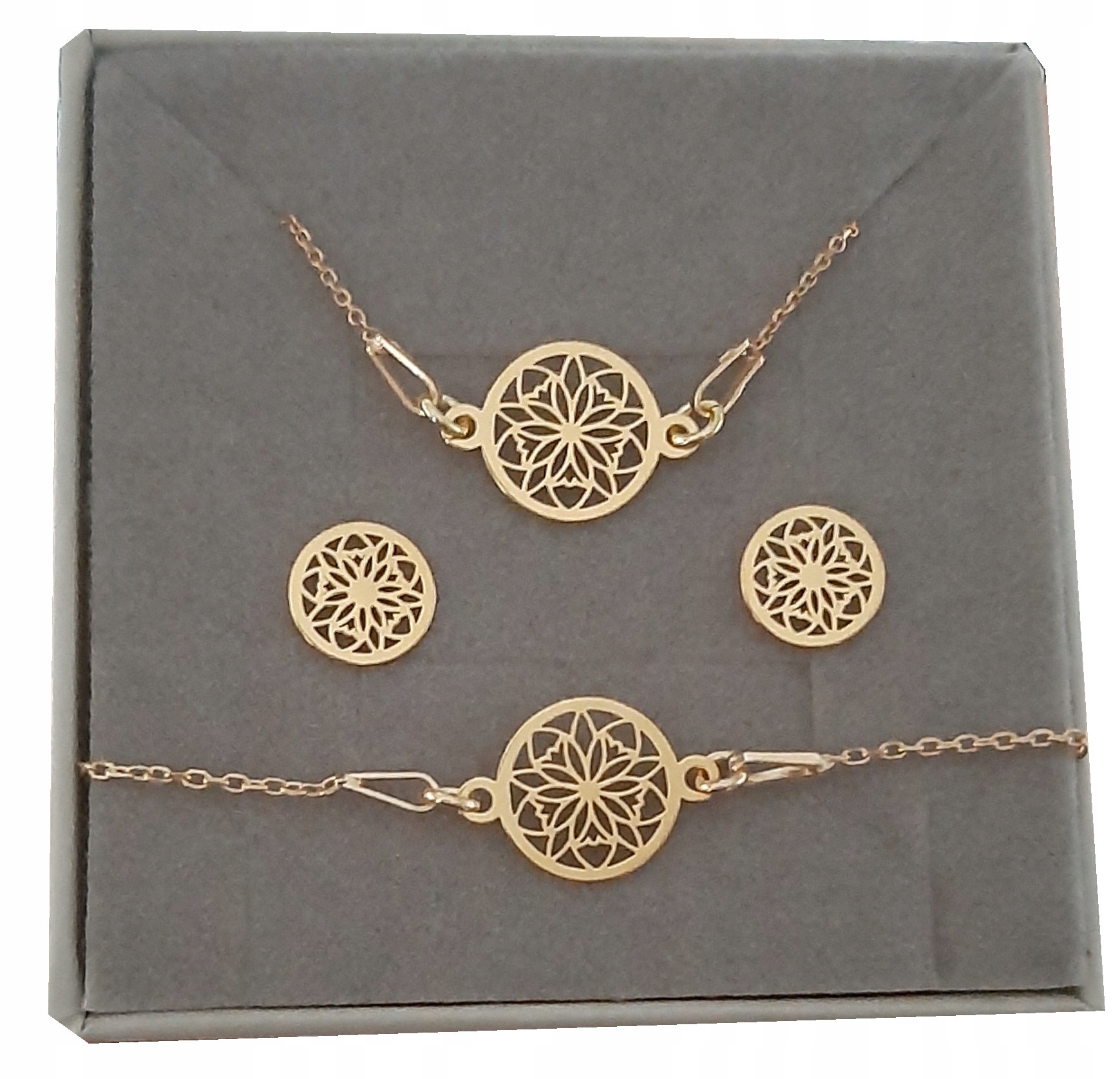 

Złoty Komplet Celebrytka Ażur ażurek Pudełko 925