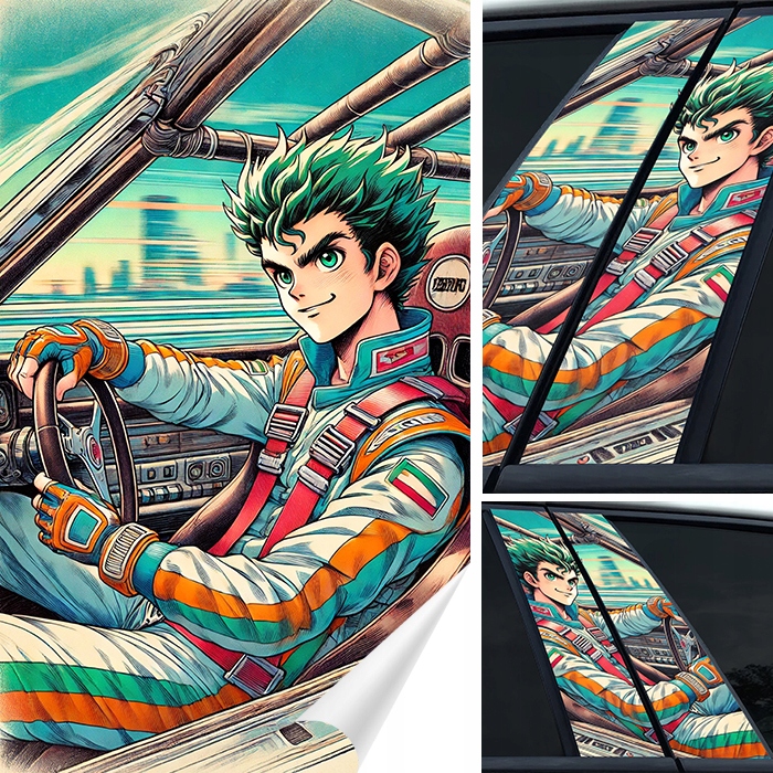 2x Nalepka na sloupek Sloupky dveří Auta auta Anime Řidič 50x30