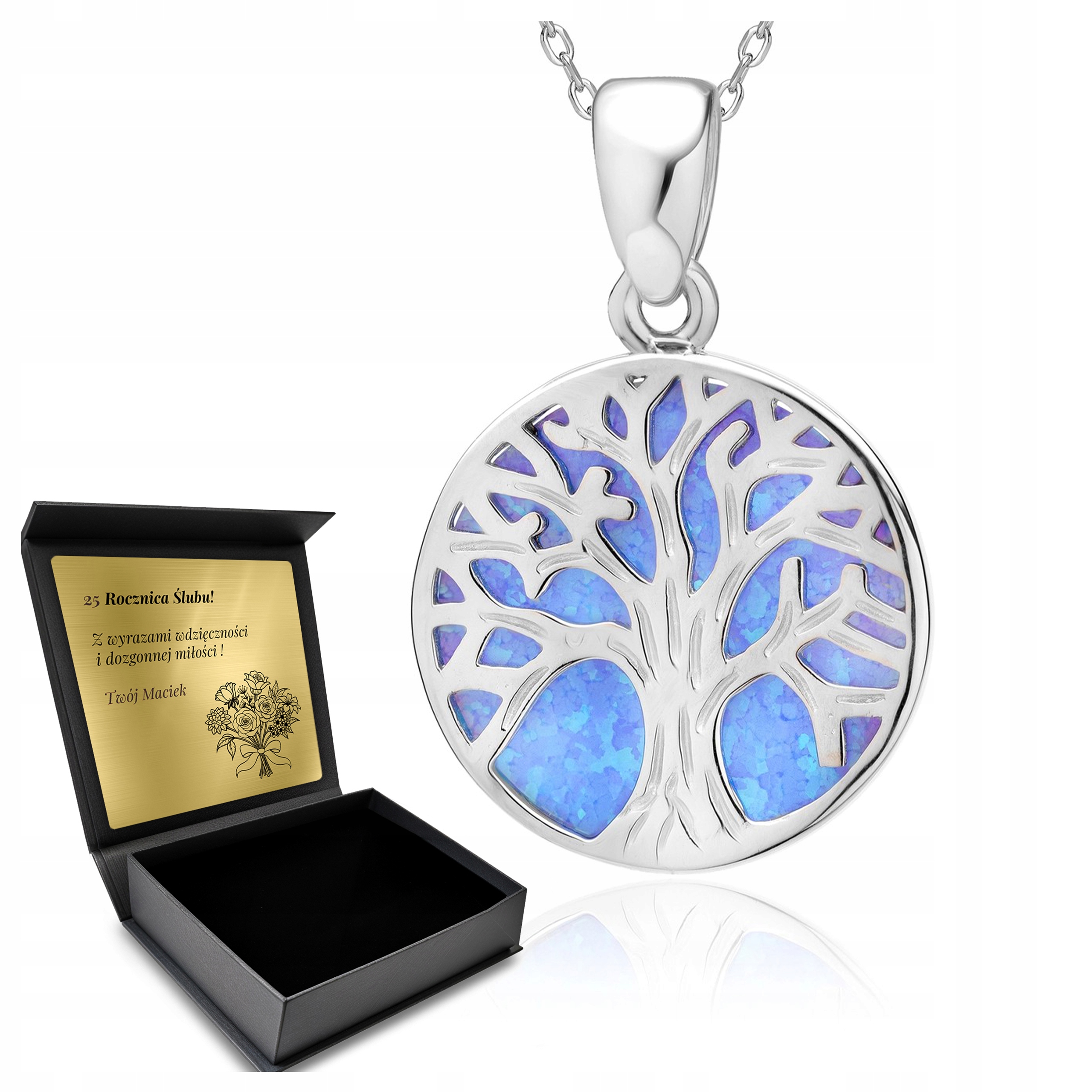 Řetízek Stříbrný Náhrdelník 925 Opálový Strom Šperky Pro Ženu Gravírování