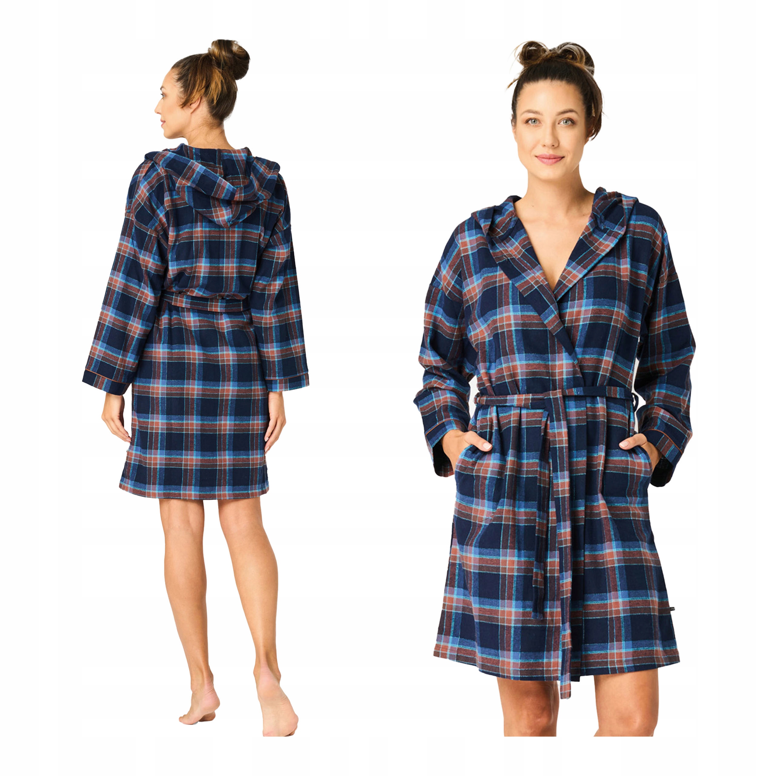 Dámský teplý župan z bavlněného flanelu, celoroční, s kapucí Key, velikost L