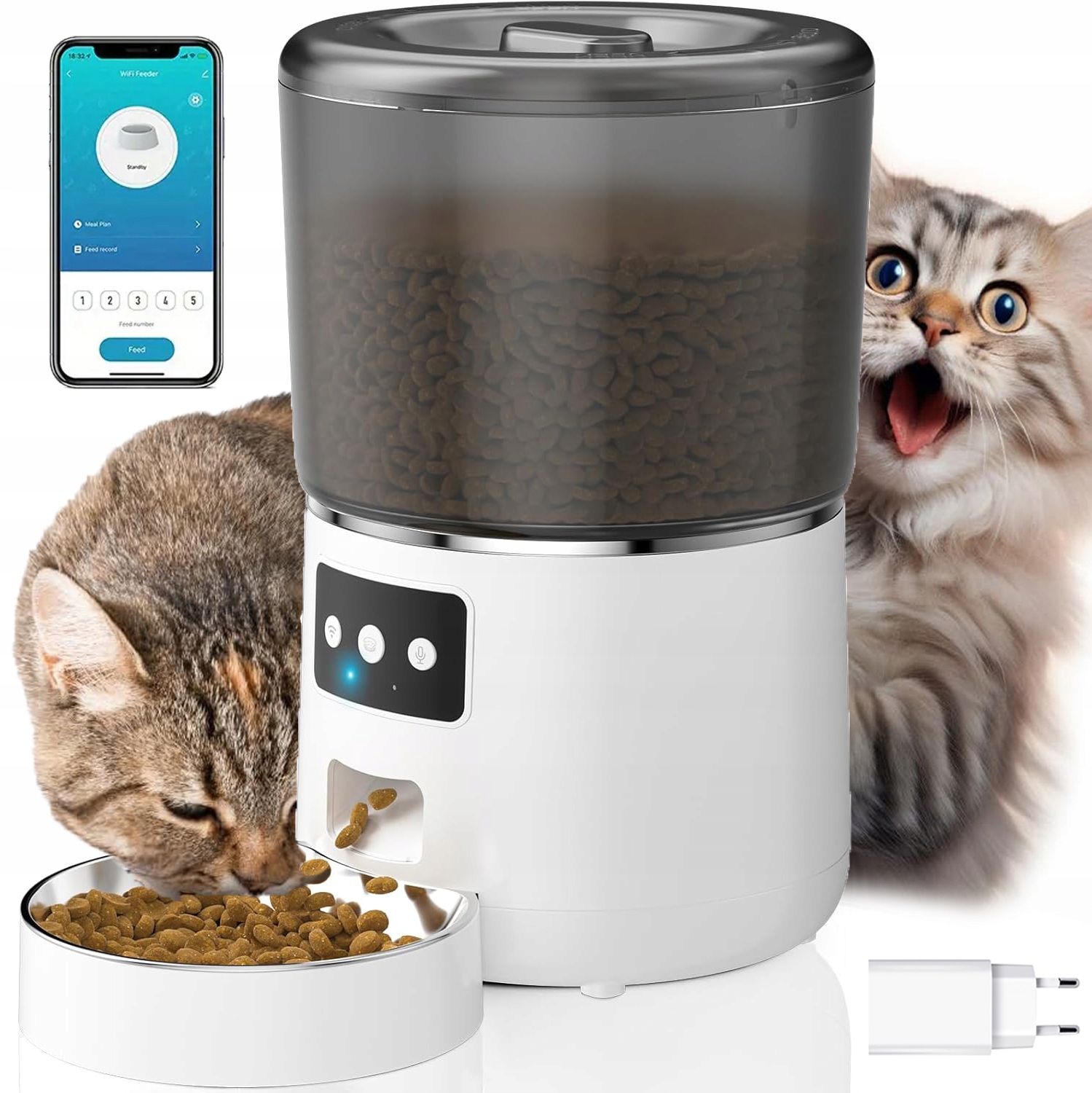 Levně Chytrý Dávkovač Krmiva Pro Kočky A Psy Bílá Nádoba 4L Miska