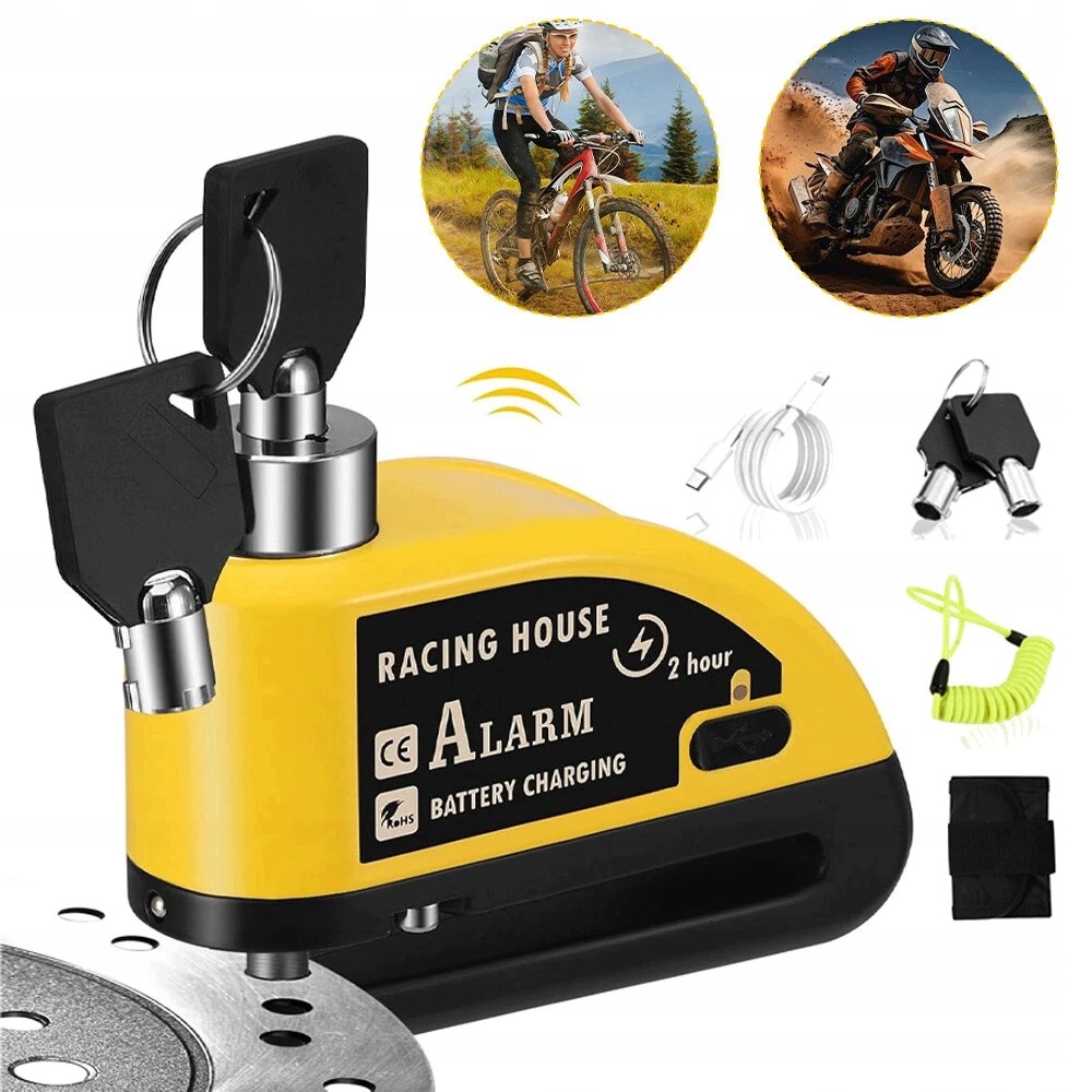 Zámek Na Motocykl S Alarmovým Senzorem 110 Db – Kotoučový, Žluto-černý