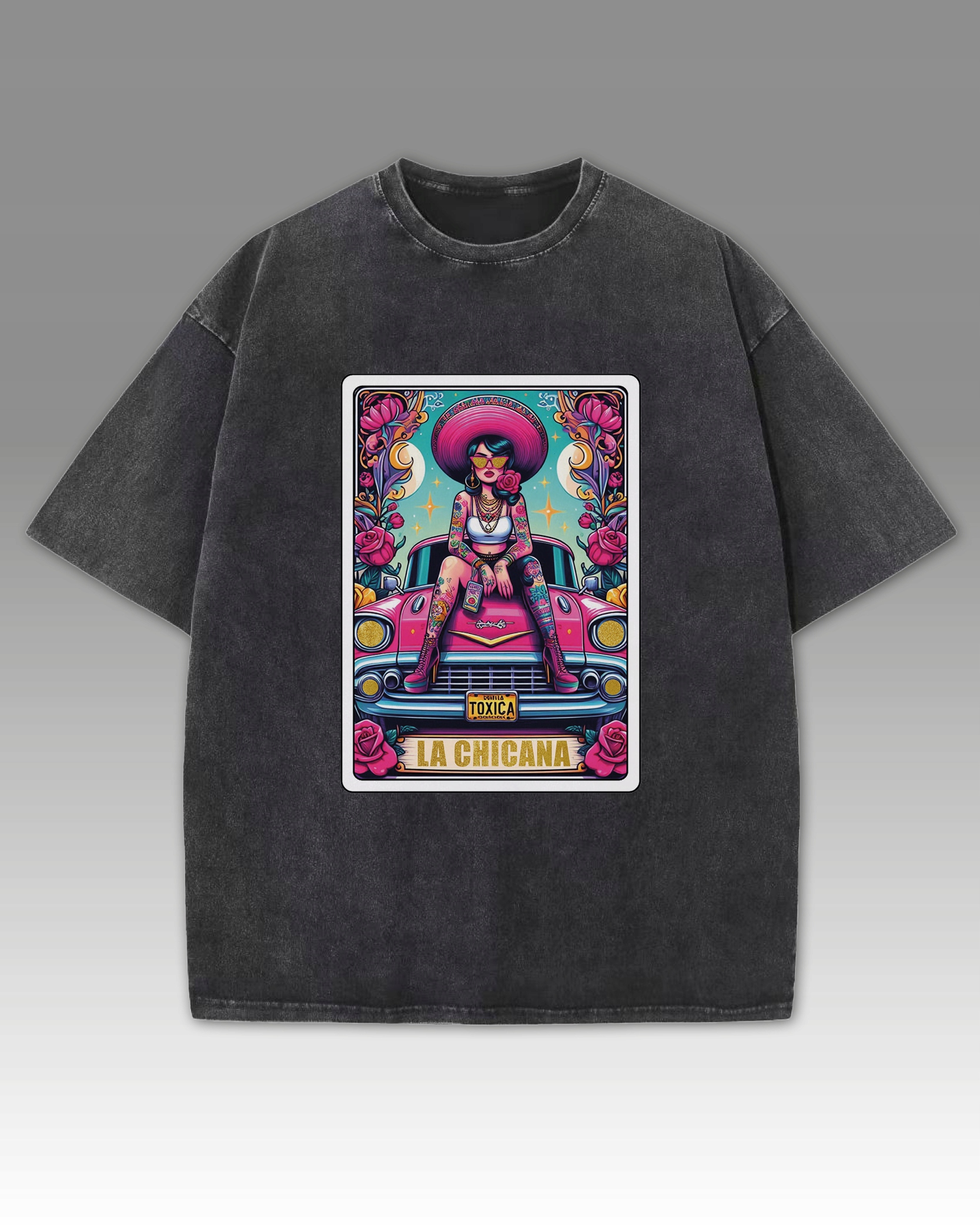 Pánské tričko oversize s efektem praní Latinská dívka Černá L