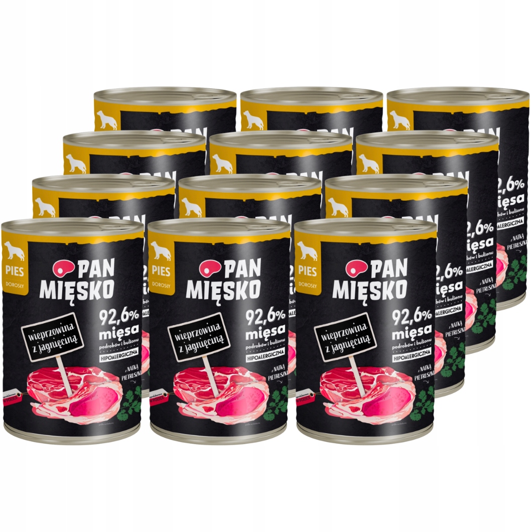 Levně Pan Mięsko Krmivo mokré pro psa Vepřové s jehněčím masem 400 g x 12 kusů