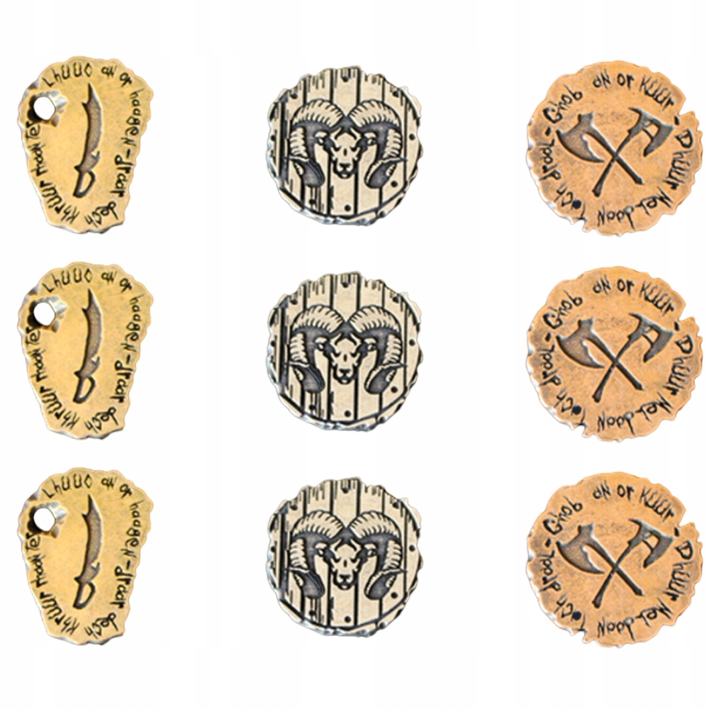 ZESTAW 9 GOBLIŃSKICH METALOWYCH MONET LARP RPG