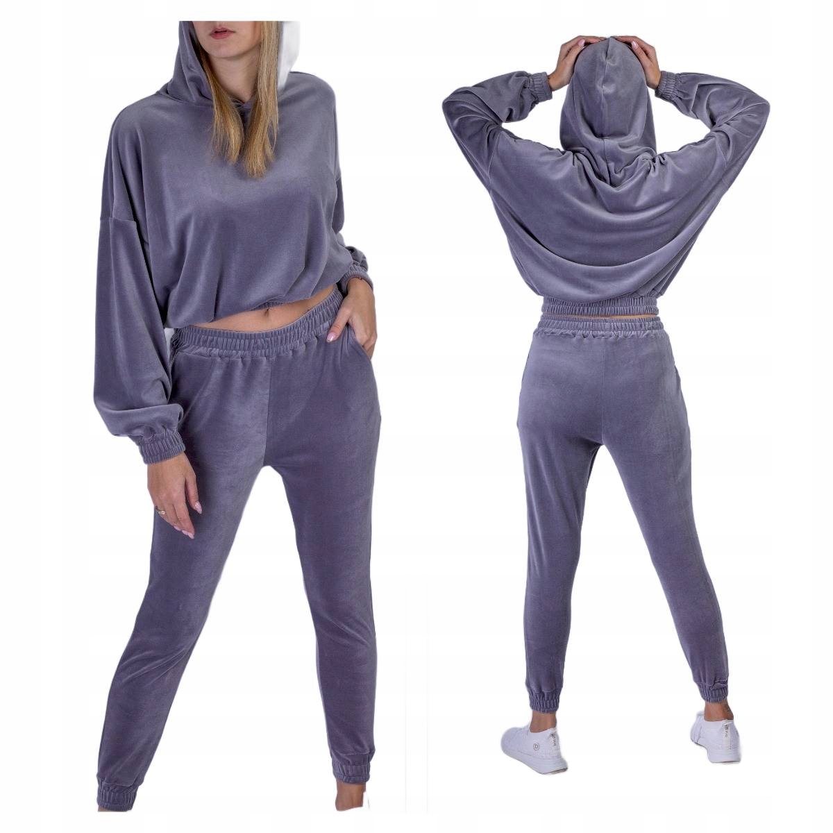 Elegantní velurová Tepláková Souprava s kapucí šedá Lumina Xs/s, M/L, X/L