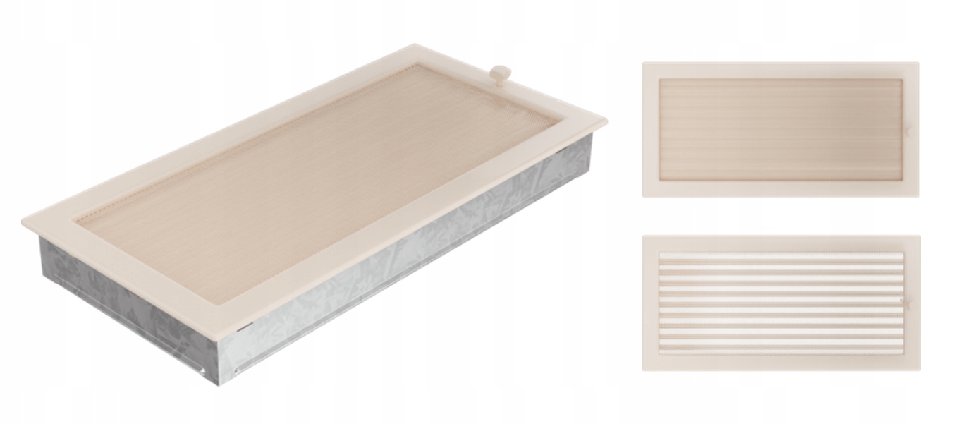 Krémová větrací krbová mřížka s žaluzií 22x45, široká, lakovaná