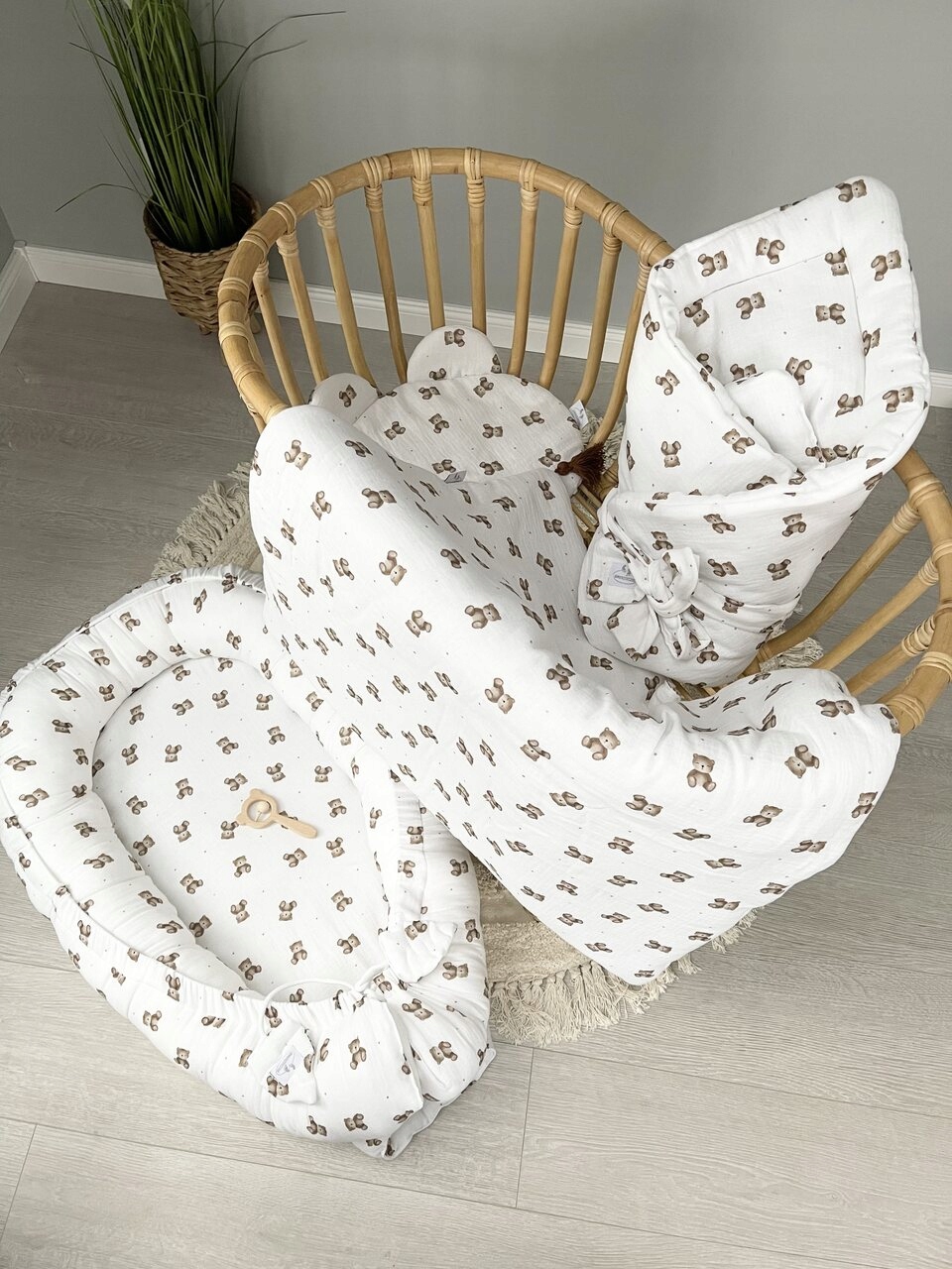 Zestaw Pościeli z wypełnienie MUŚLIN muślinowa Misie na Białym Tle M 70/100 Szerokość kołdry 70 cm