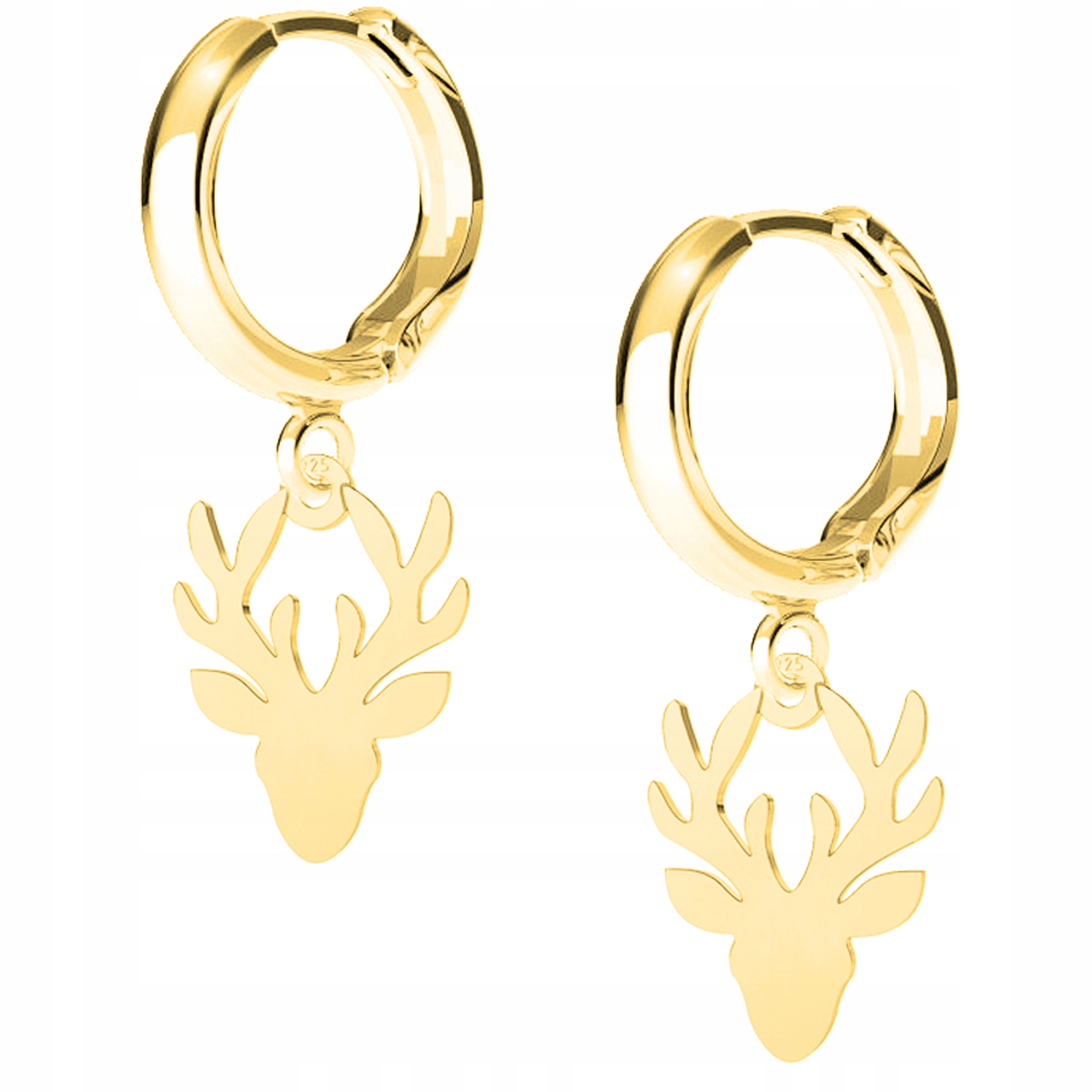 Zlaté Náušnice na biglu Jelen Zvíře Parohy Rohy Hlava Jelena stříbro 925