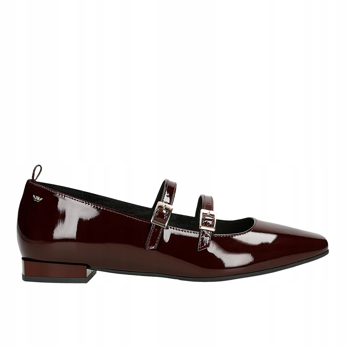 Bordowe lakierowane baleriny Mary Jane z dwoma paskami na podbiciu r. 37