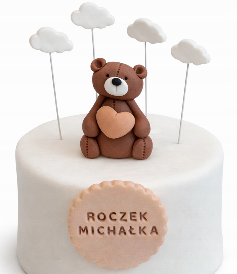 Levně Sada cukrových figurek na dort Medvídek se srdcem a rokem, jméno obláčky