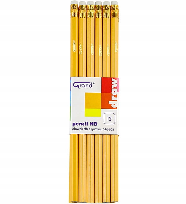 Ołówek z gumką GRAND GR-6602 żółty 12 sztuk
