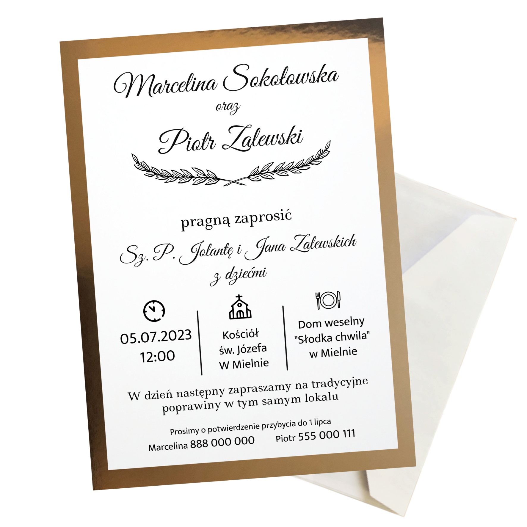 ZAPROSZENIA NA ŚLUB WESELE ZŁOTE Z GOŚCMI