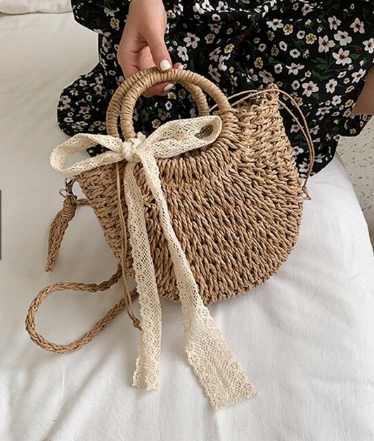 KOSZYK DO RĘKI TOREBKA NA RAMIĘ ODPINANY PASEK PLECIONA STYL ETNO KOKARDA Wysokość 31 cm