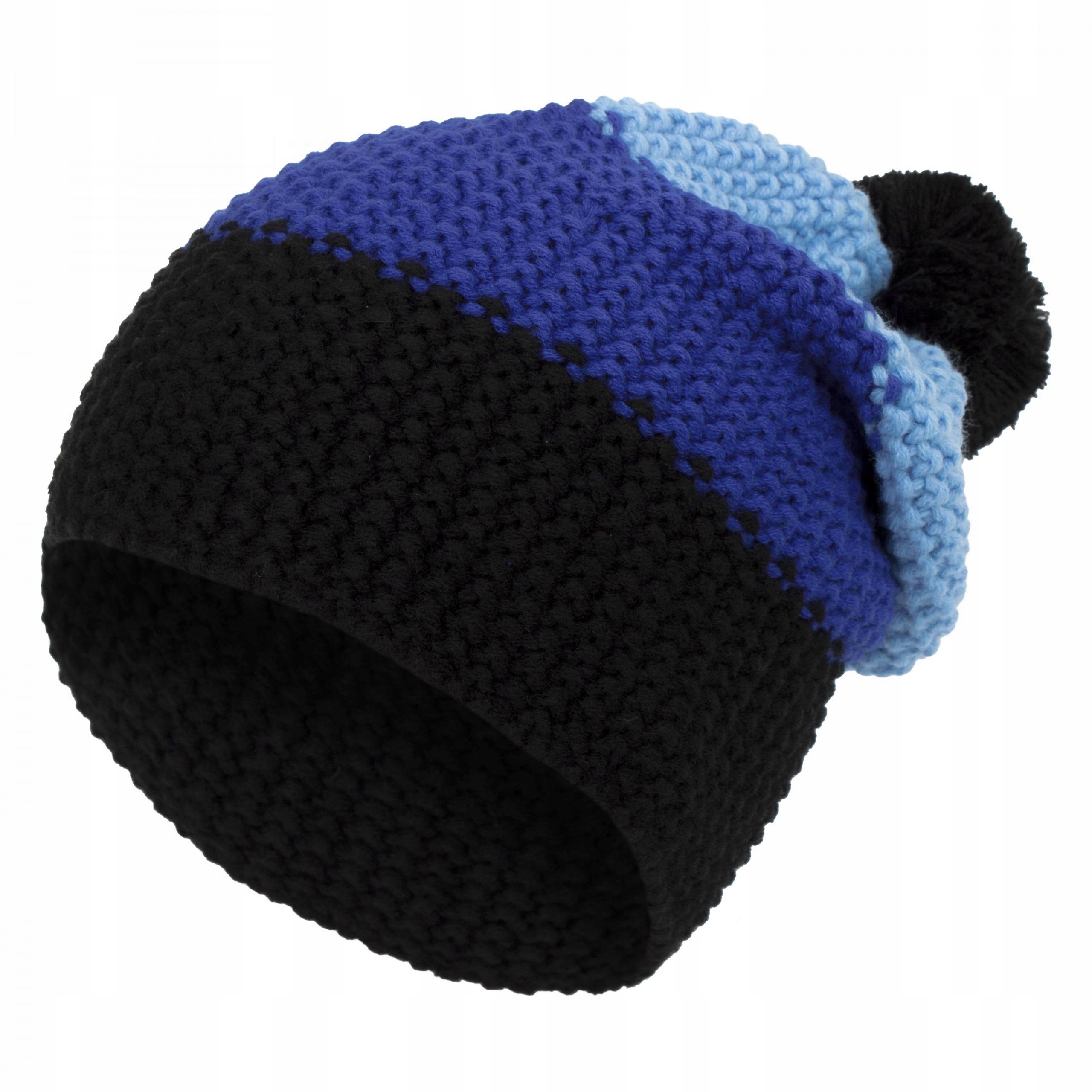 

W328C Czapka zimowa beanie z pomponem trójkolorowa