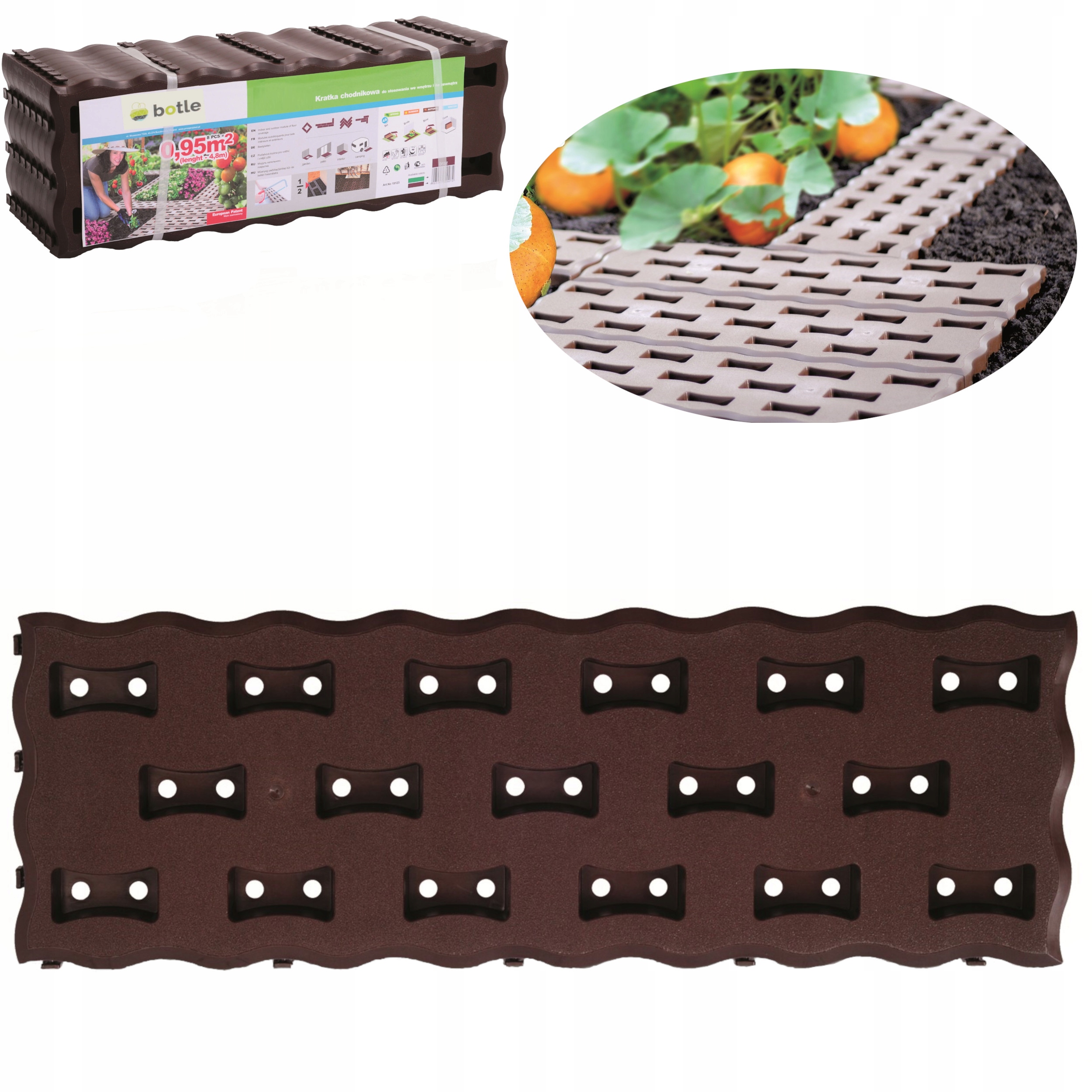 Mřížková deska dlažební panel zahradní cesta 0,95 m2 Hnědý plast 8 ks