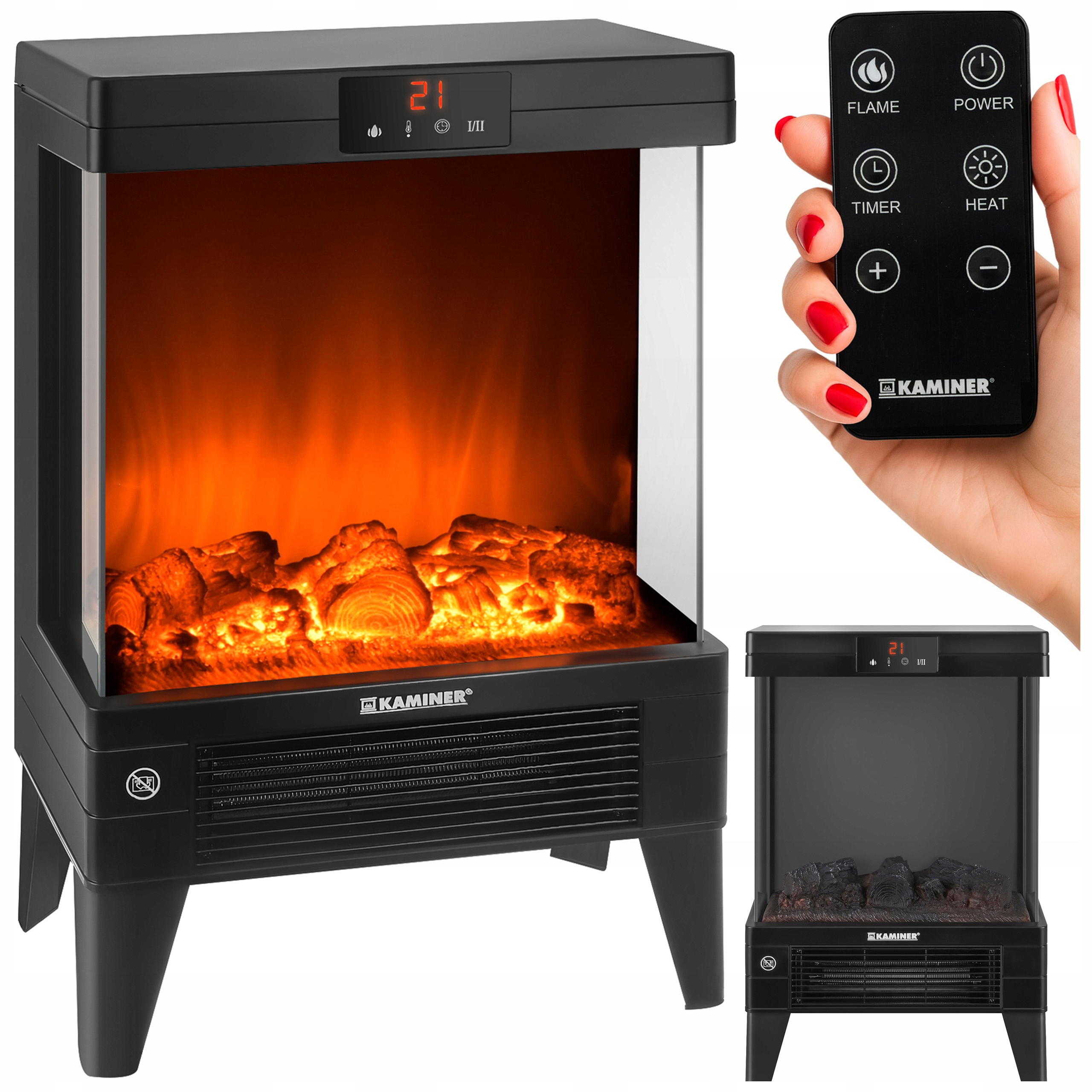 Elektrický voľne stojaci krb 2000 W 2 funkcie Ohrievač Termoventilátor