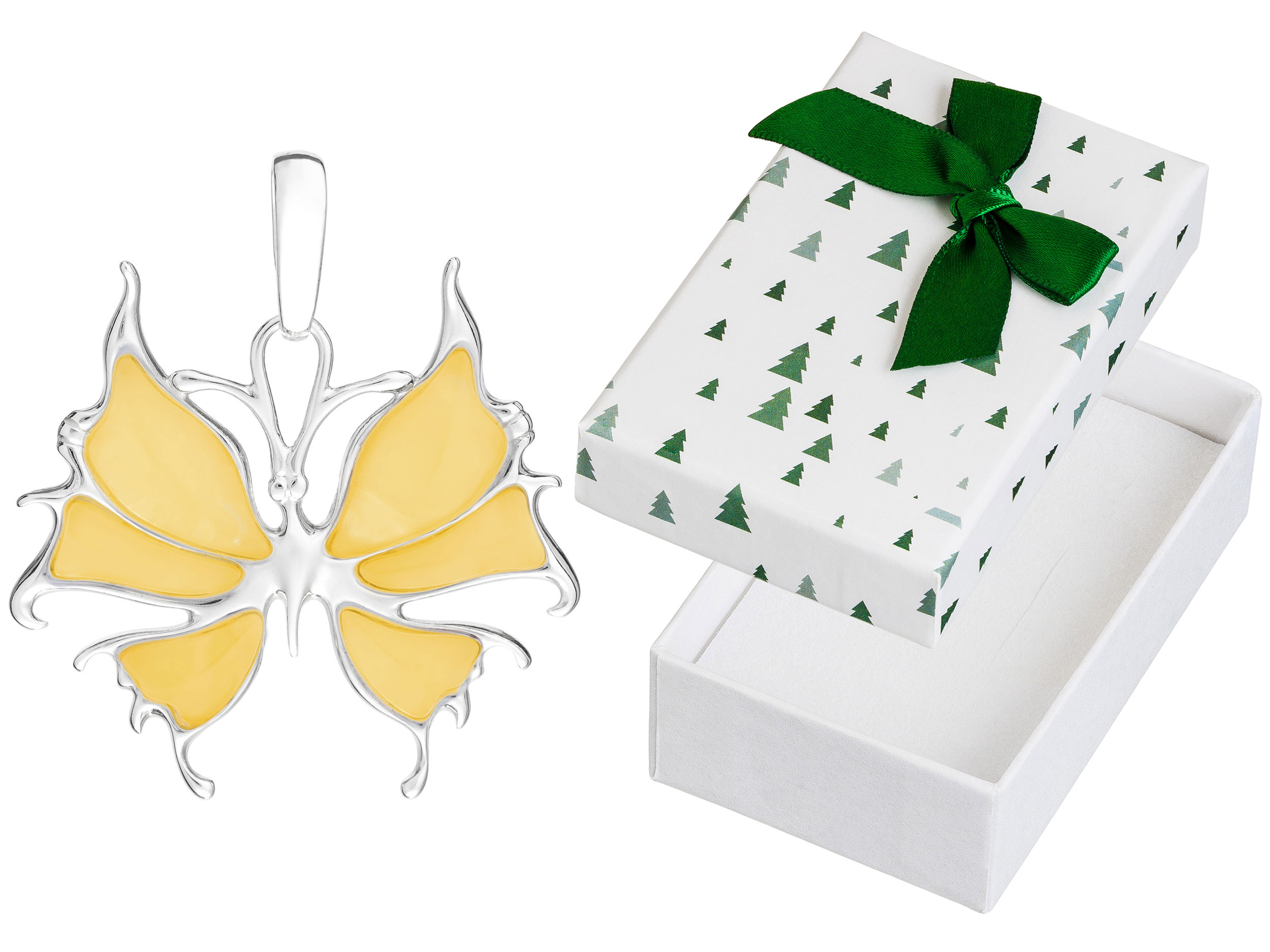 Stříbrný přívěsek Motýl se žlutým jantarem Dámský stříbrný Přívěsek Motýlek