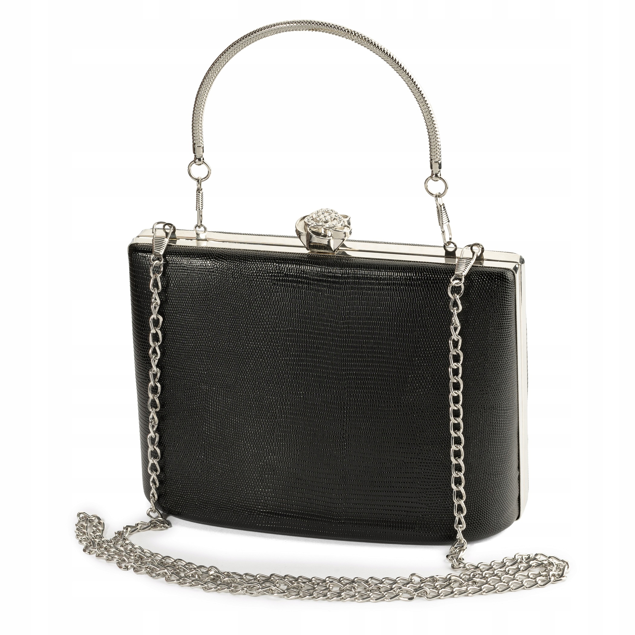 Kabelka krabička černá elegantní s rukojetí na řetízku večerní