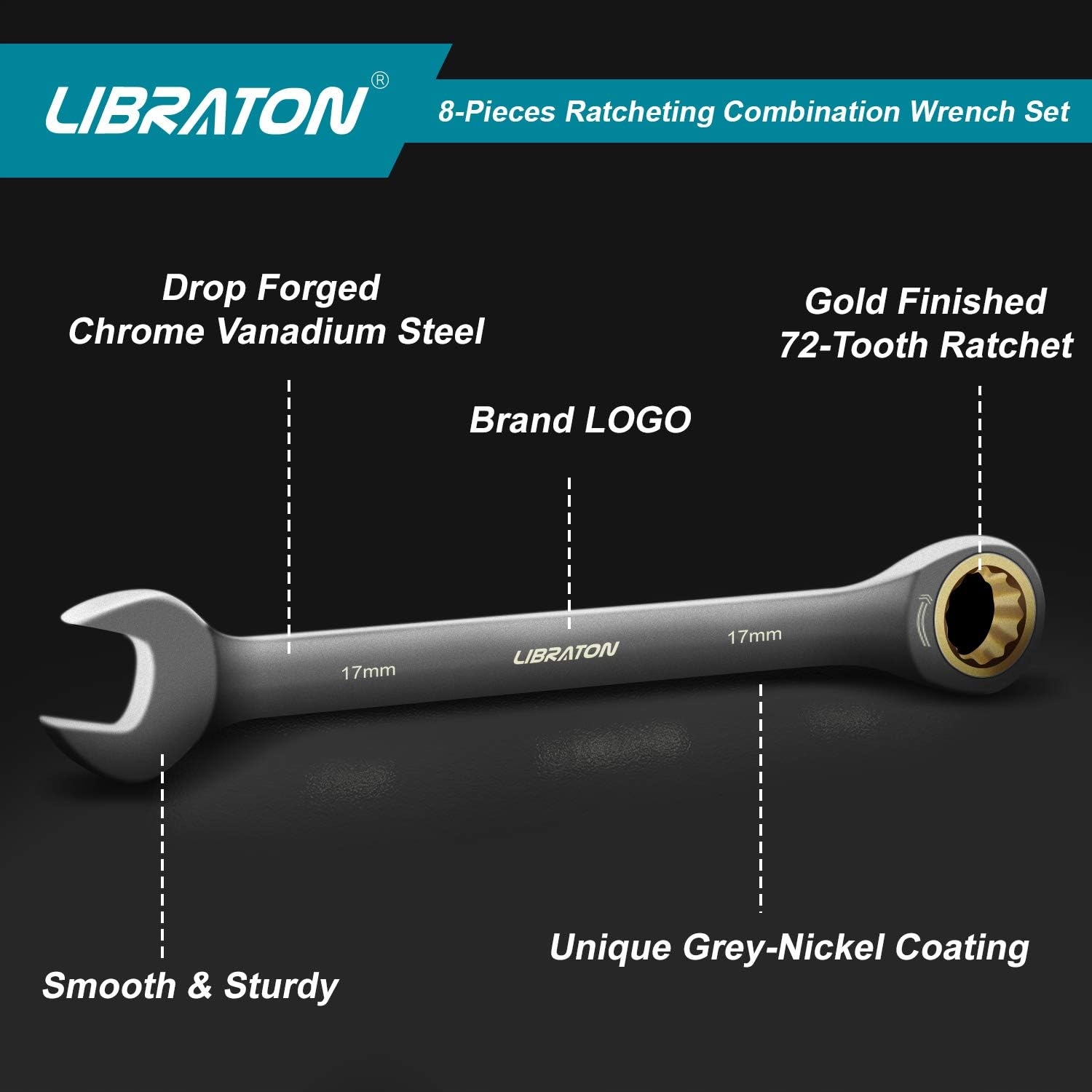 ZESTAW 8 KLUCZY GRZECHOTKOWYCH LIBRATON 8-17 MM PROFESJONALNE + ETUI Kod producenta 3404-54GSDG