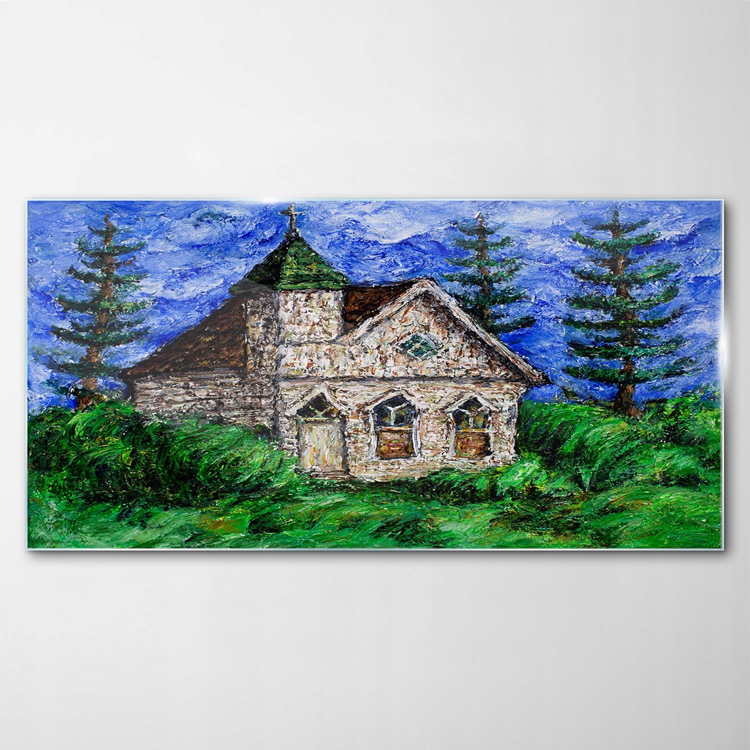 

Obraz na Szkle Dekor Krajobraz Łąka Kościół 120x60