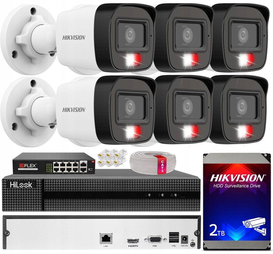Monitorovací Sada 4MPX Ip Poe 6 Kamer Hikvision 2TB Disk Externí Aplikace