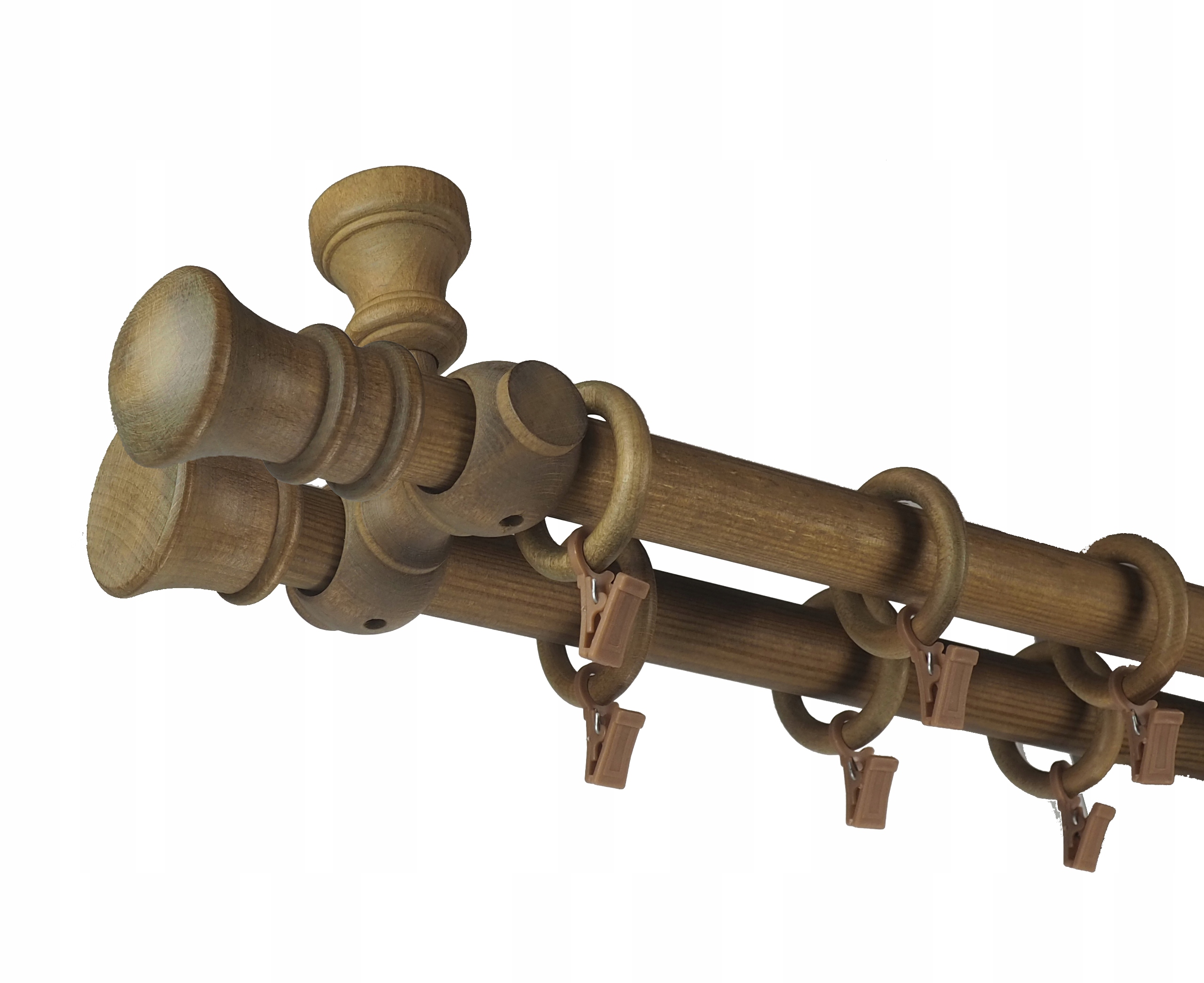 Karnisz drewniany fi 28 podwójny 2,4 m 240 cm WYBÓR kolorów zakończeń Waga produktu z opakowaniem jednostkowym 1 kg