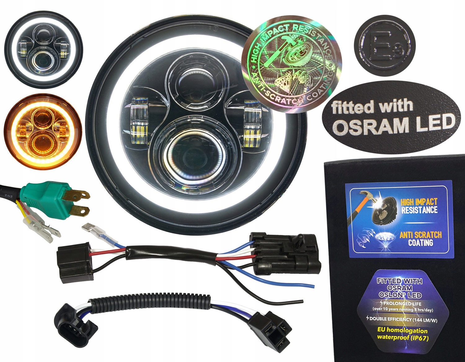 Lampa 7 palcov Led Osram 144 lm/W s Drl Anti-Scratch E homologáciou pre Harley