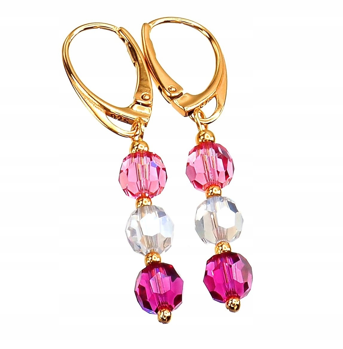 Krystalové krásné Náušnice s krystaly, růžové léto, zlato Stříbro