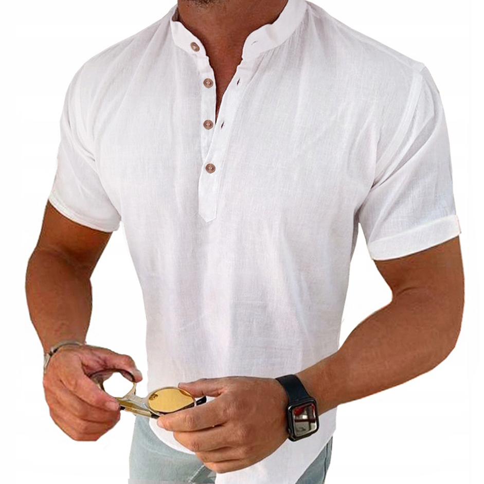 Pánská košile Stojka Casual Lněná Len Bavlněná regular fit