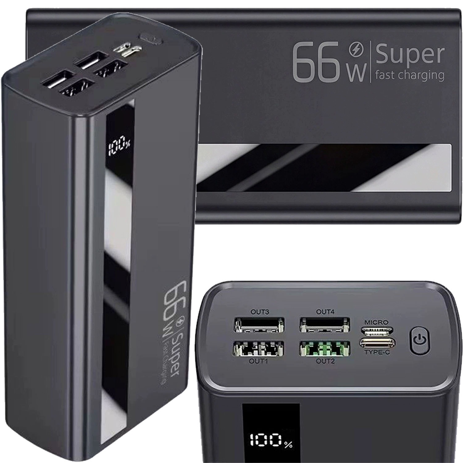 Rychlá Powerbanka 60000MAh Pd Qc 3.0 Led displejem 4xUSB Usb-c Micro Usb